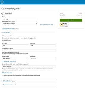 Save new eQuote Dell page