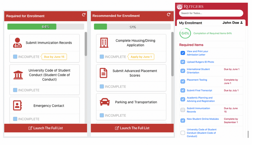 myRutgers enrollment dashboard screen shot