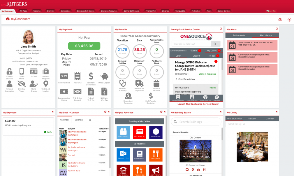 myRutgers dashboard for faculty and staff