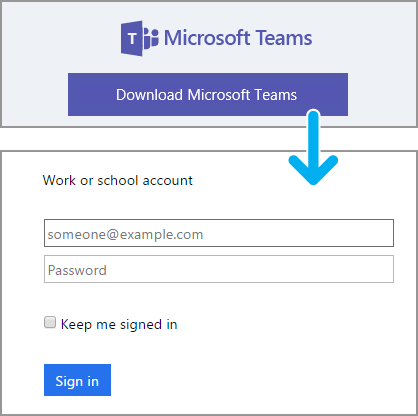 An image showing the Microsoft Teams download link and the prompt to sign in with one's Rutgers credentials.