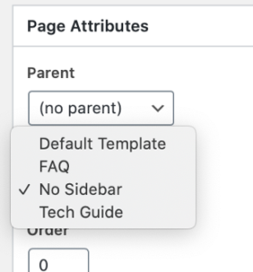 Select no sidebar in the page attributes section
