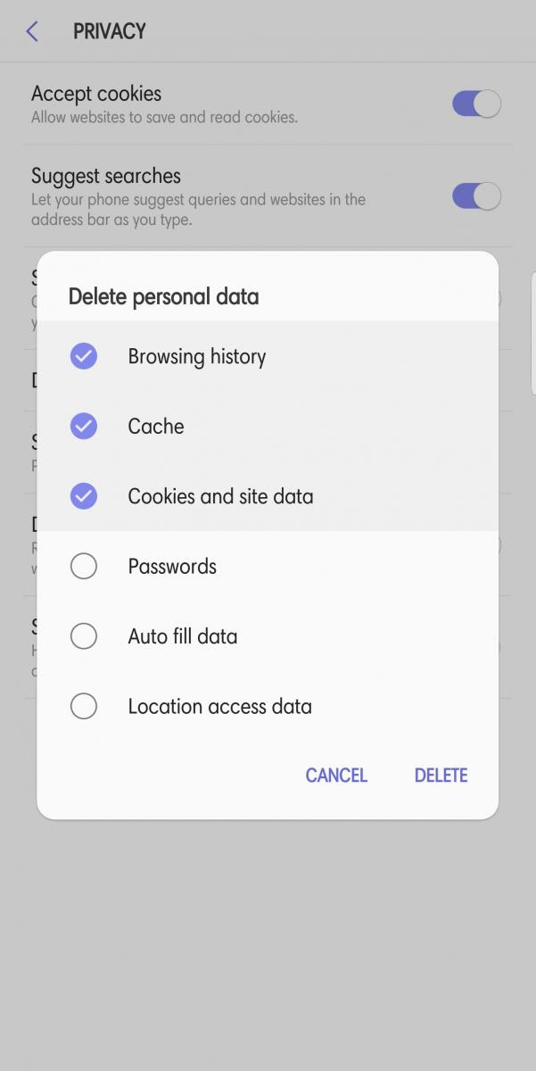 how to clear cookies and cache on android